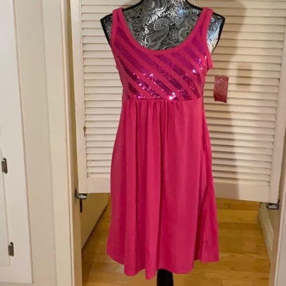NWT Pink Sparkle 💖 Gem Tieback Dress. Poly blend. Large Juniors 11 - 13 - Picture 1 of 11